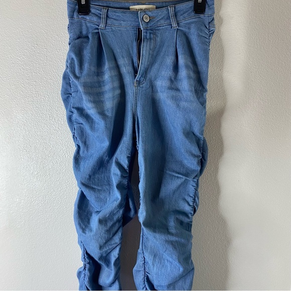 Labijou Boujee Chic Ruche Sides Scrunched Jeans Womens M Medium Blue Stacked - Picture 4 of 16